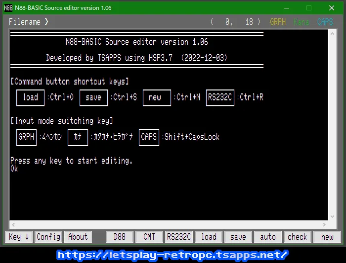 N88-BASIC Source editor